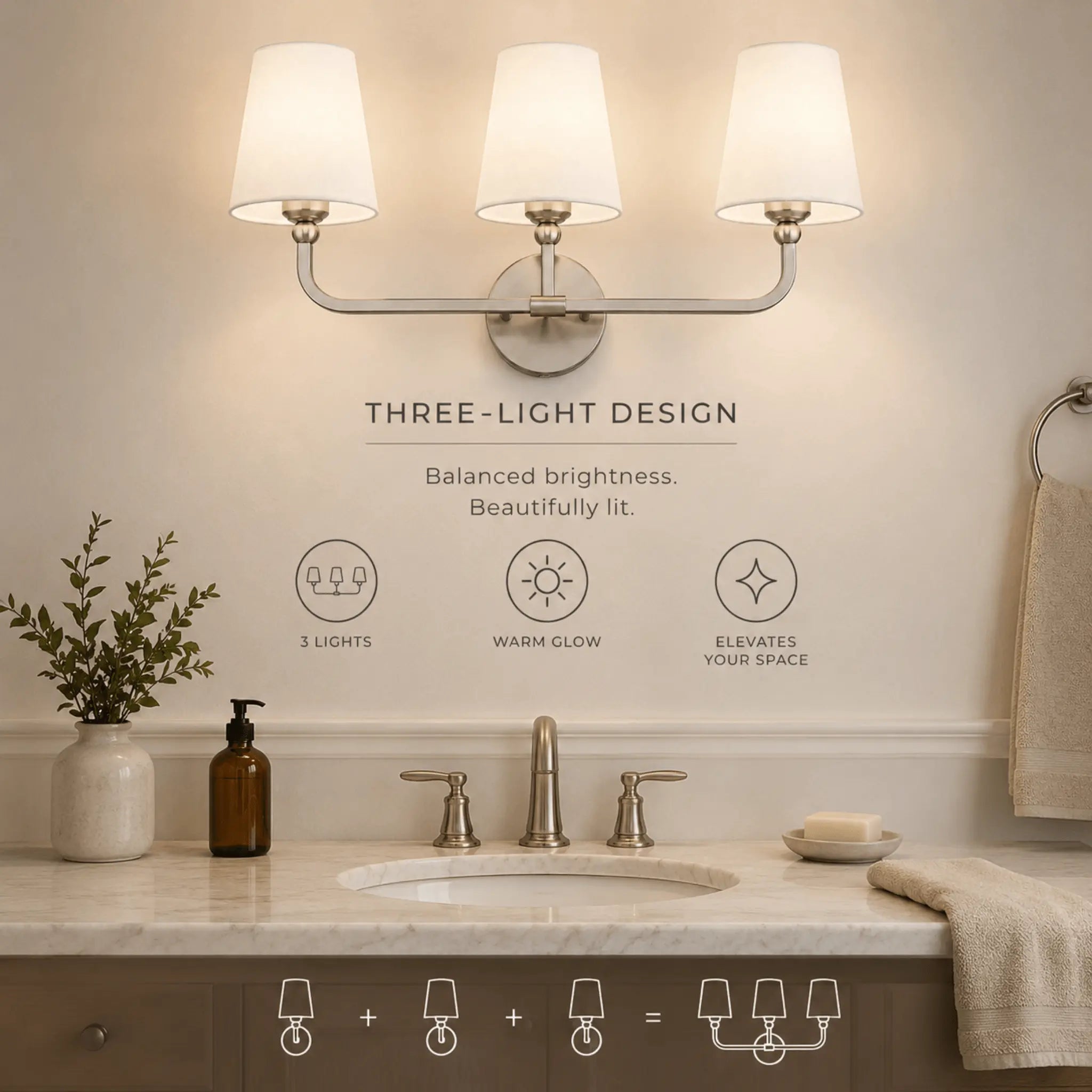 The 3-Light Polished Nickel Wall Sconce