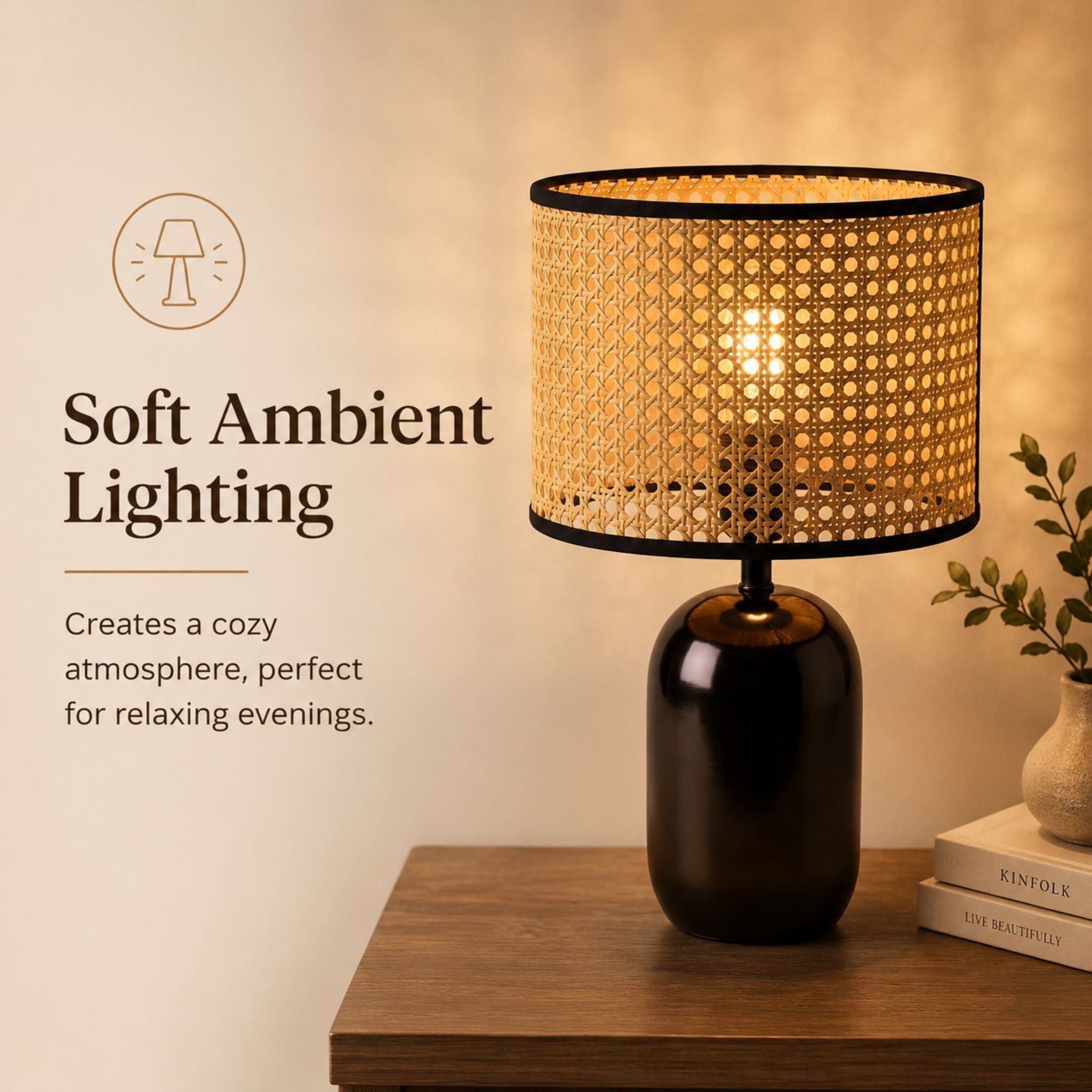 The Judah Ceramic & Rattan Table Lamp
