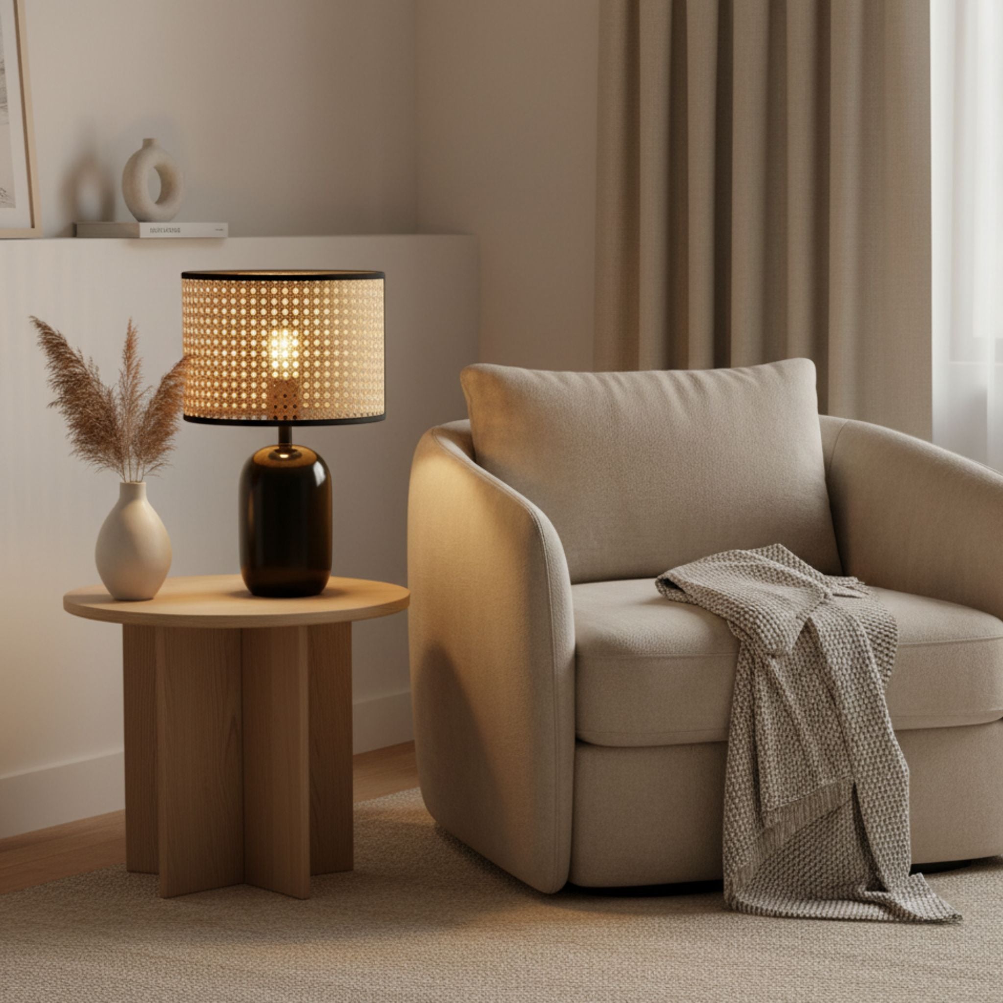 The Judah Ceramic & Rattan Table Lamp