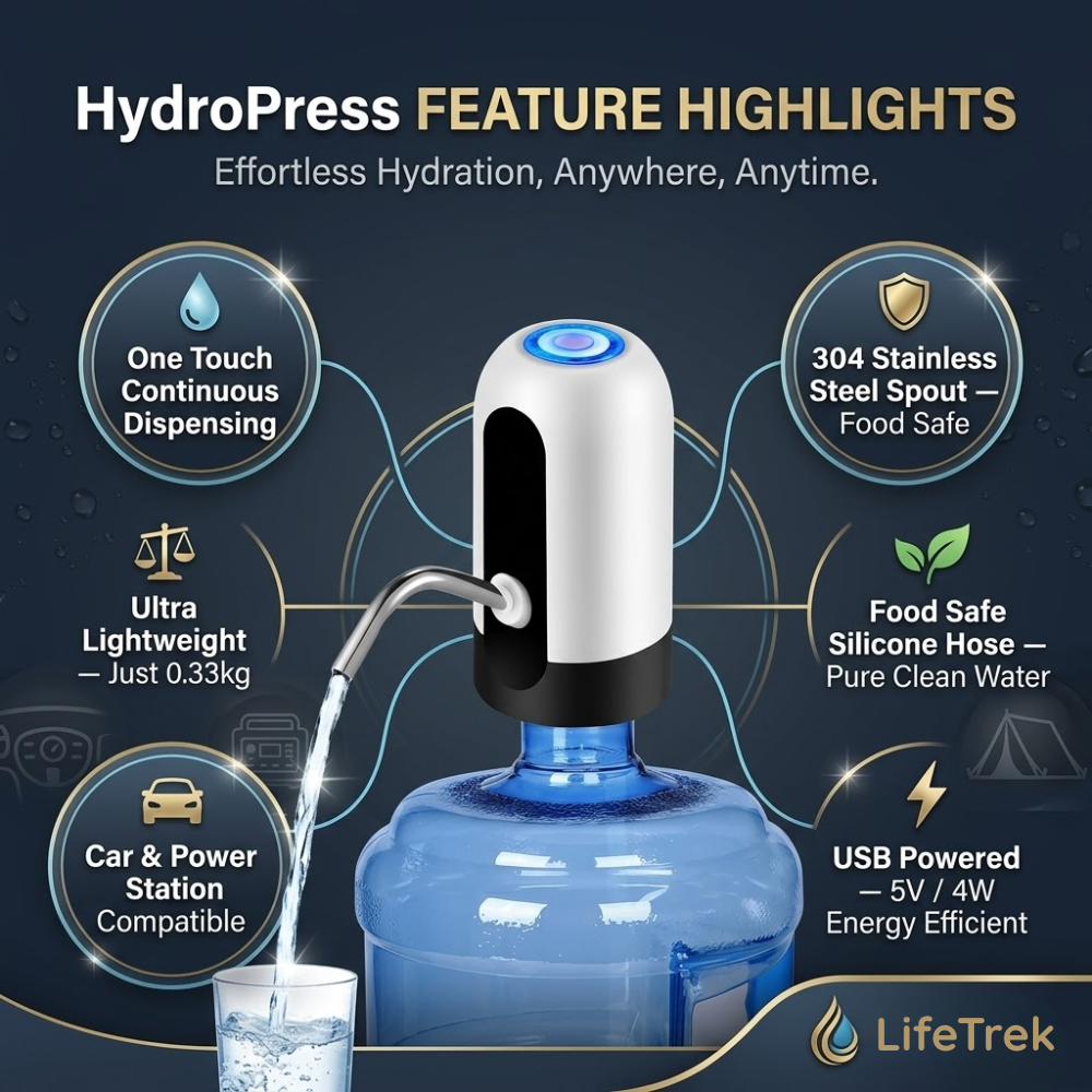 La LiteTrek HydroPress — De l'eau fraîche. Une seule touche. Partout.