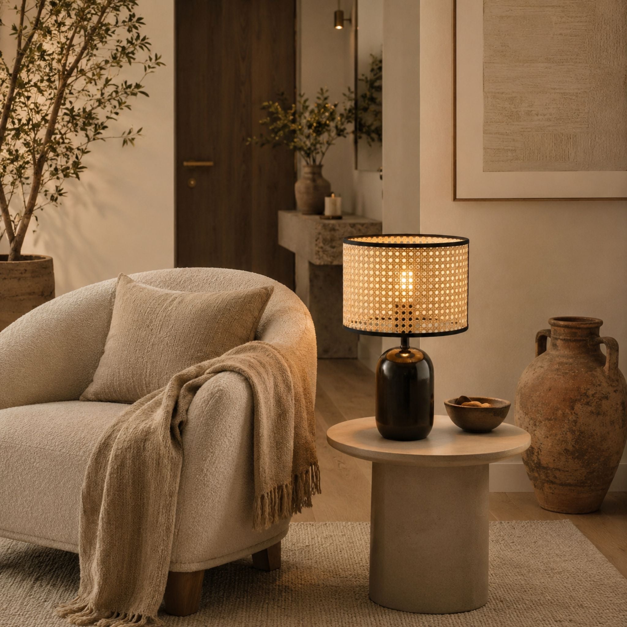 The Judah Ceramic & Rattan Table Lamp