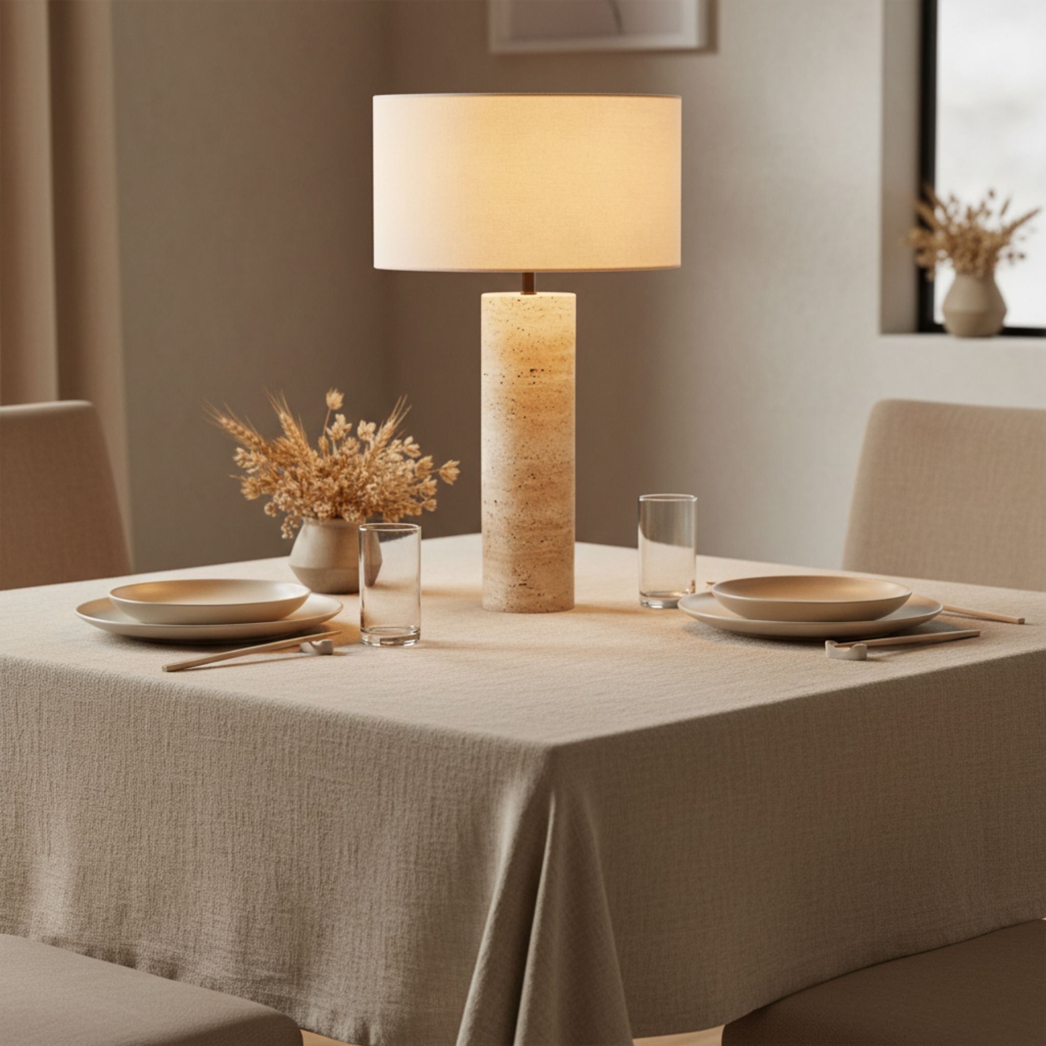 The Warm Glow Travertine Table Lamp