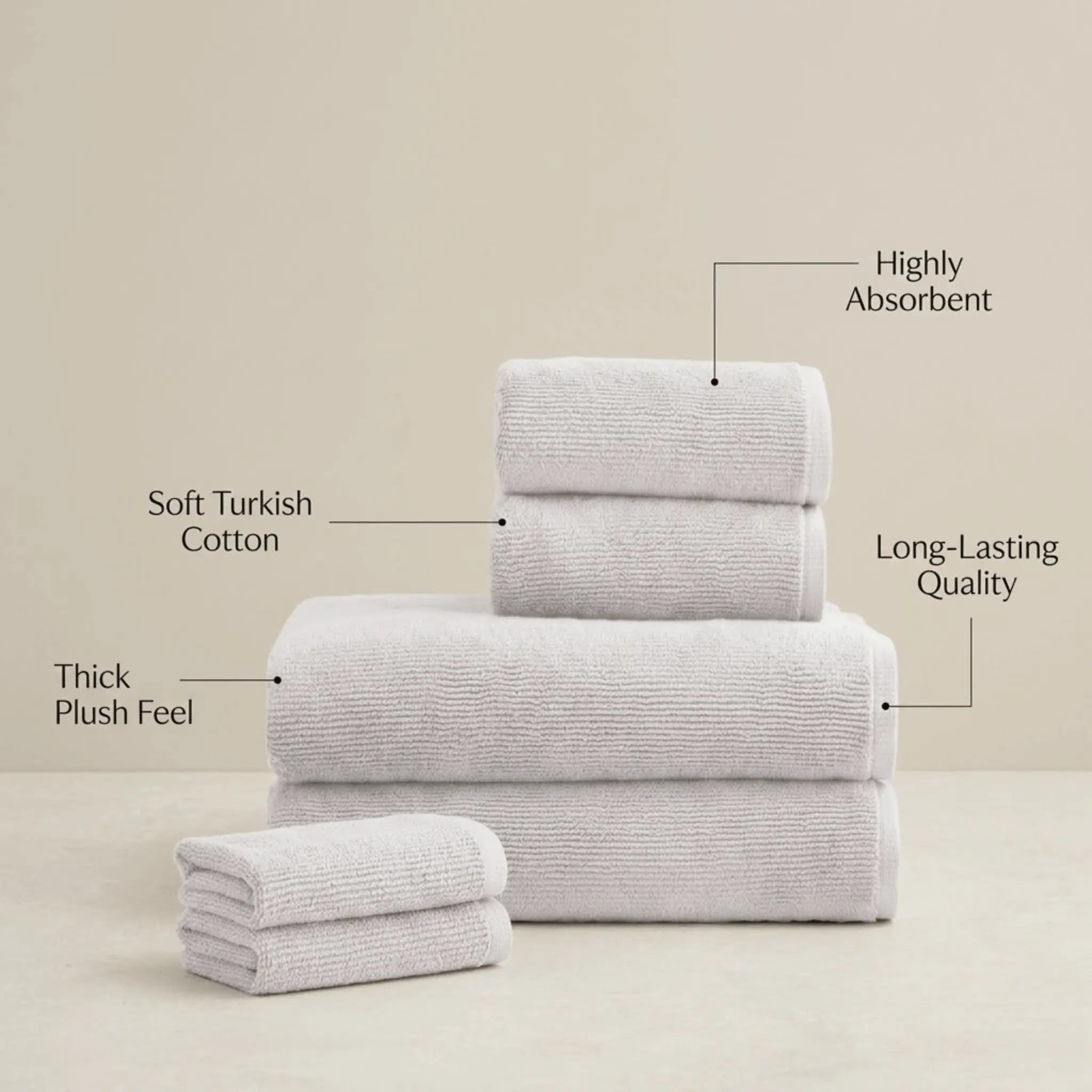 The Light Turkish Ribbed Bath Towel Bundle