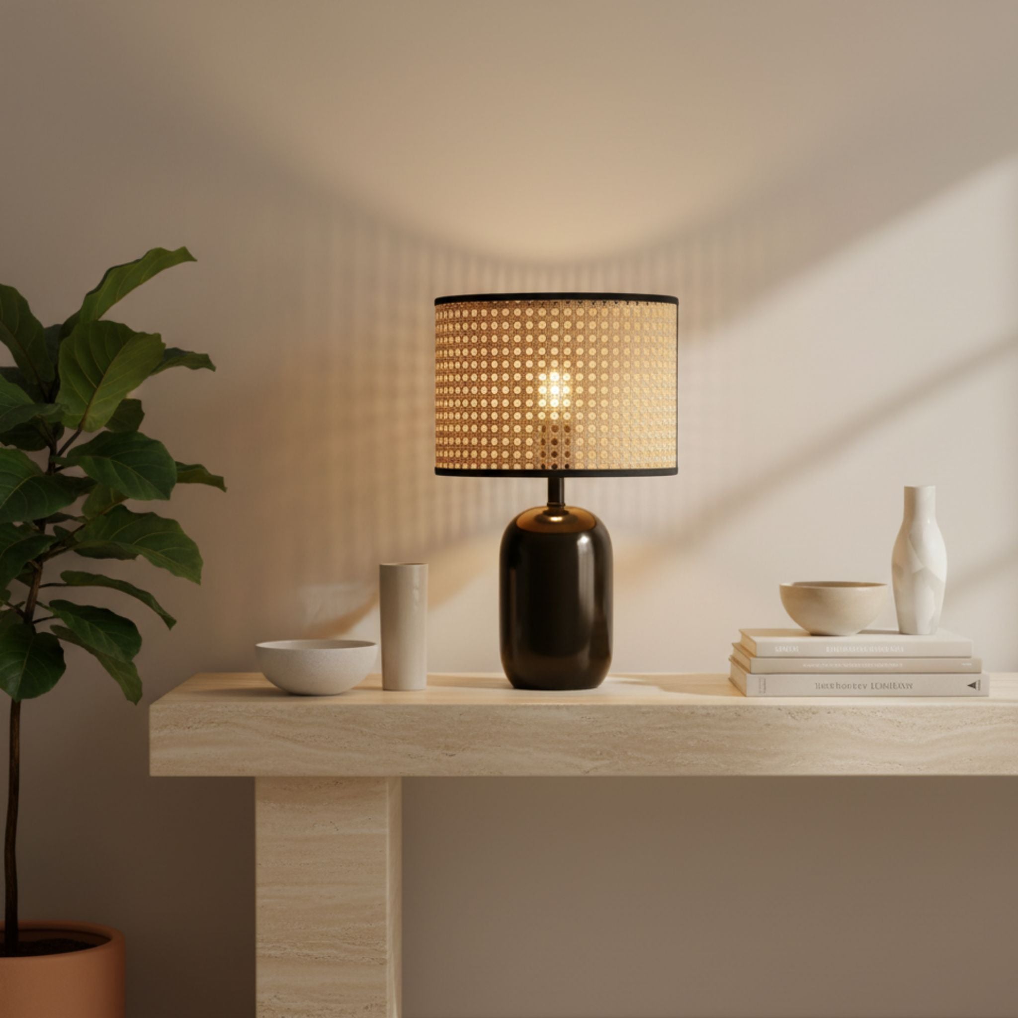 The Judah Ceramic & Rattan Table Lamp