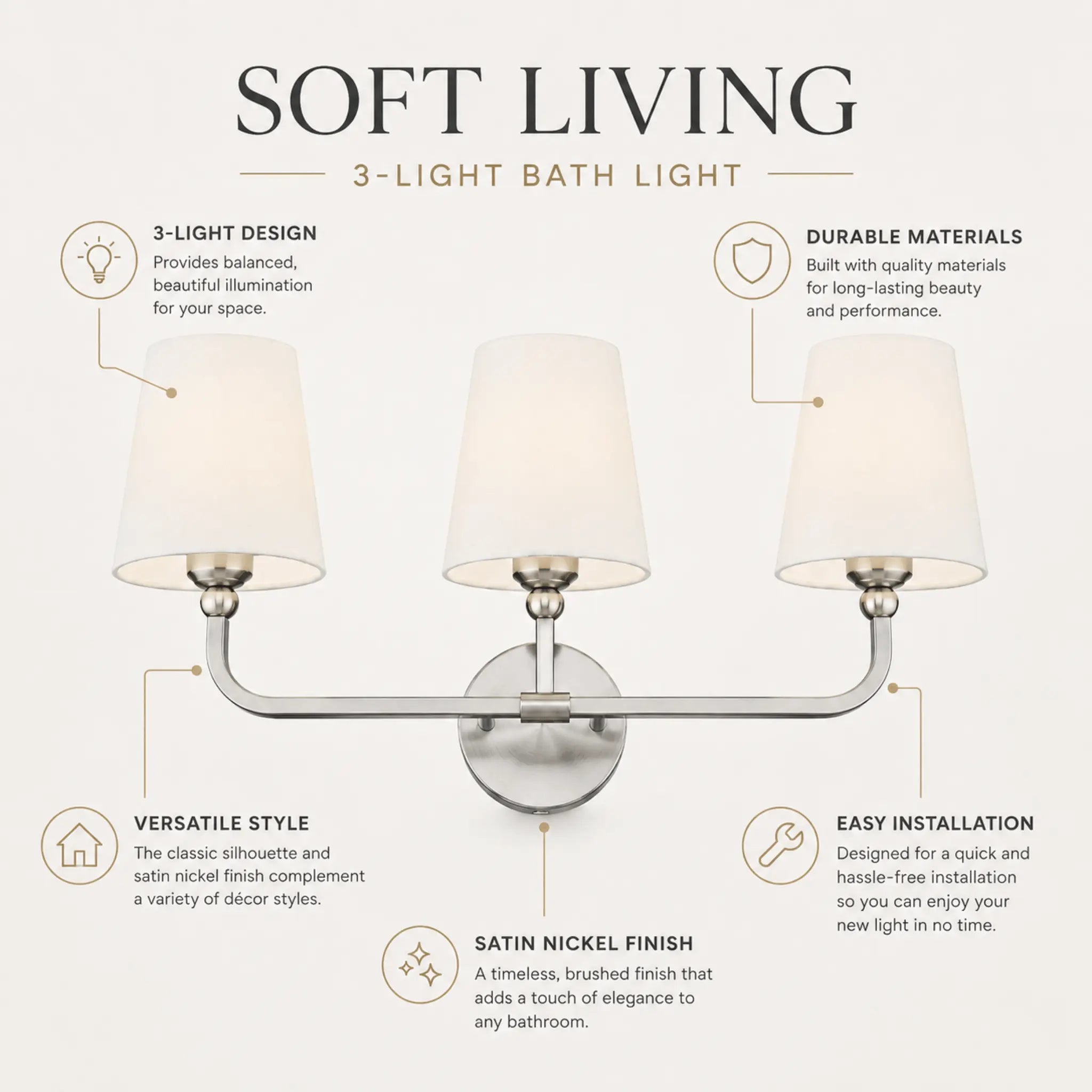 The 3-Light Polished Nickel Wall Sconce